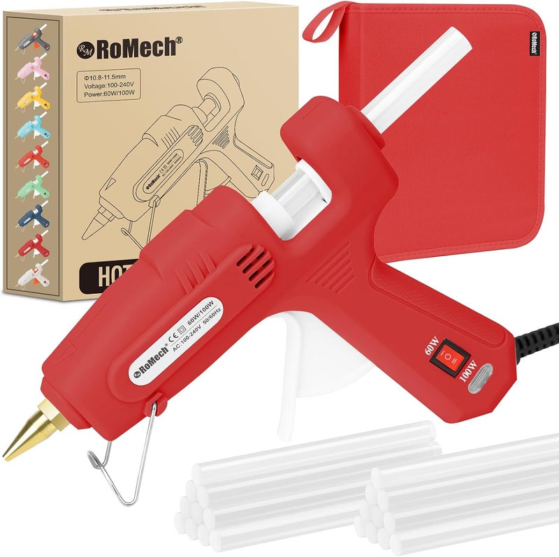 ROMECH Full Size Hot Glue Gun with 60/100W Dual Power and 21 Hot Glue Sticks (7/16"), Fast Preheating Heavy Duty Industrial Gluegun with Storage Case for Crafting, DIY and Repairs (Red) - Image 1